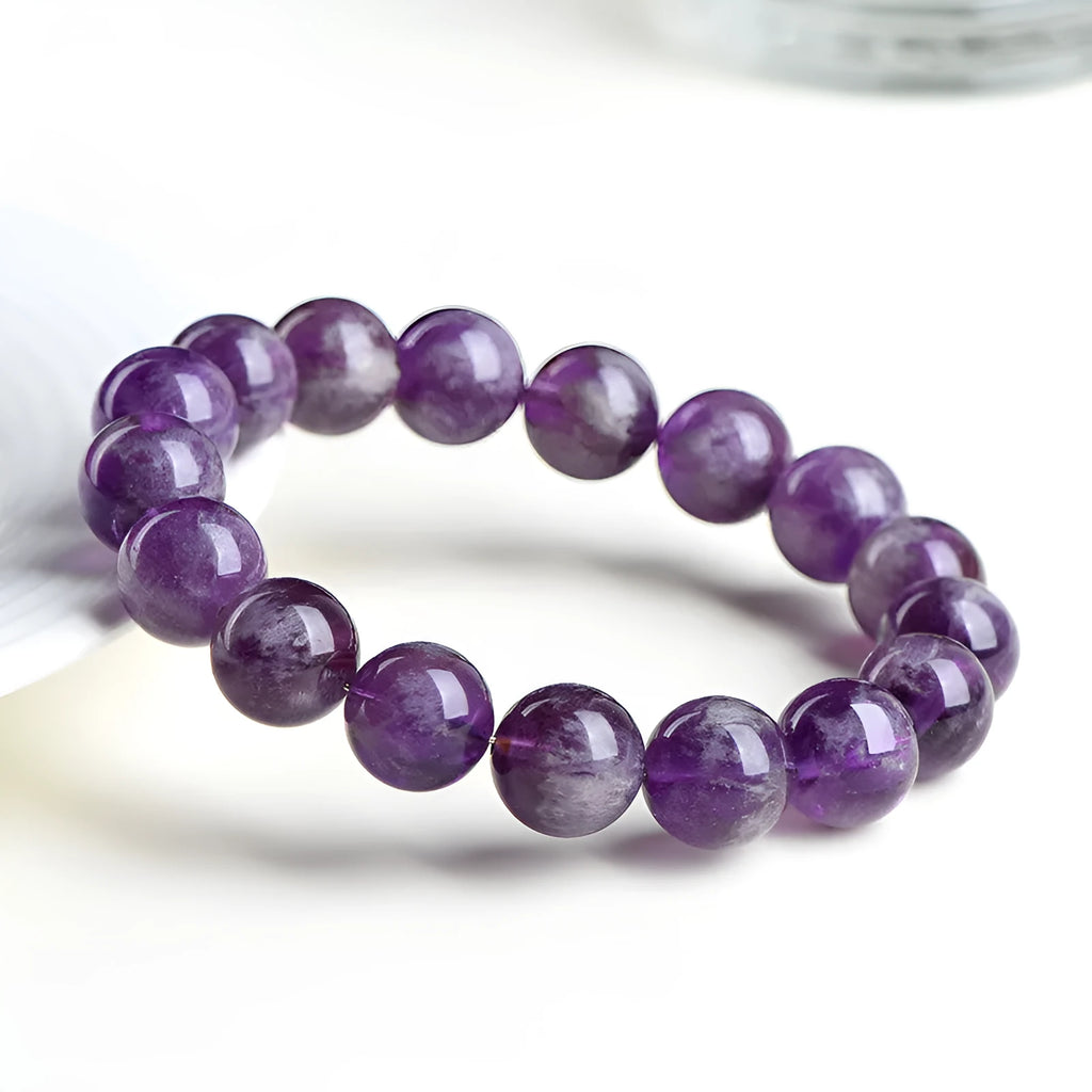 Natural feather amethyst crystal bracelet with Snow Mountain purple colour and geometric ruyi design