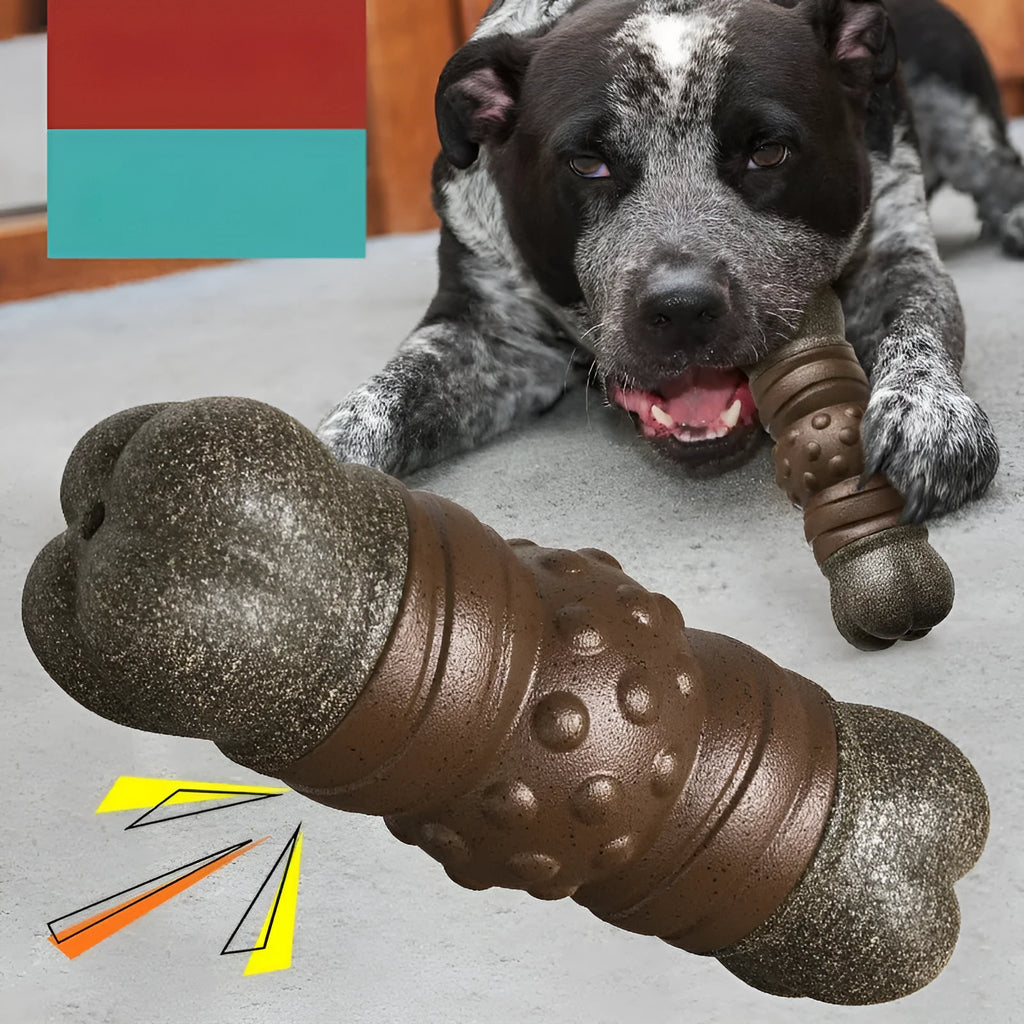 Wood color plastic bone-shaped molar rod toy for dog teeth cleaning and oral care