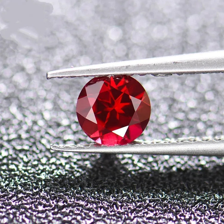 Experimental regenerated pigeon blood red ruby gemstone showing colour consistency