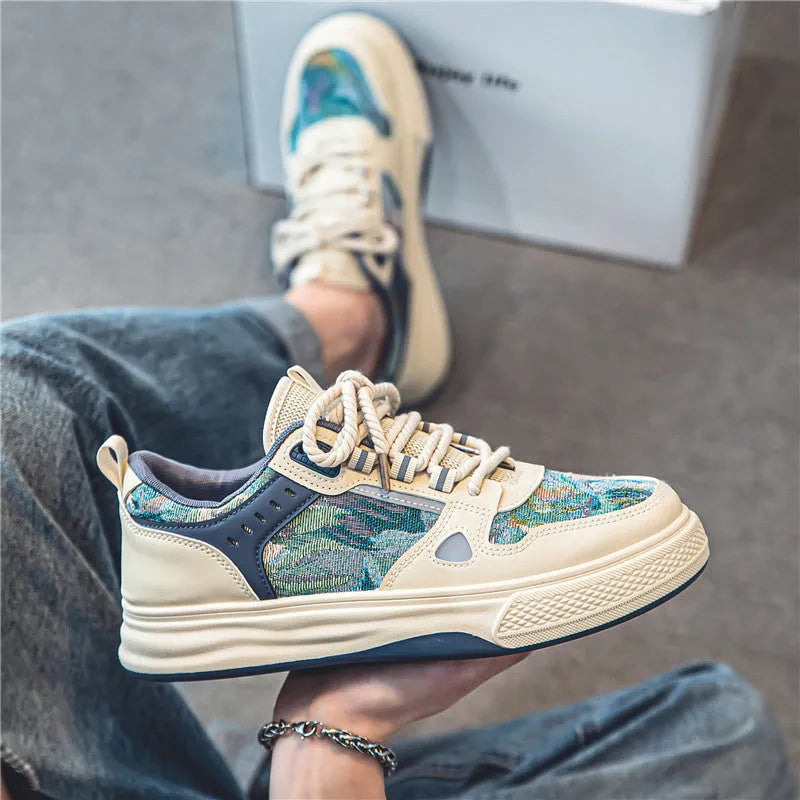 Men's canvas casual shoes in Milan green with flat heel and round toe