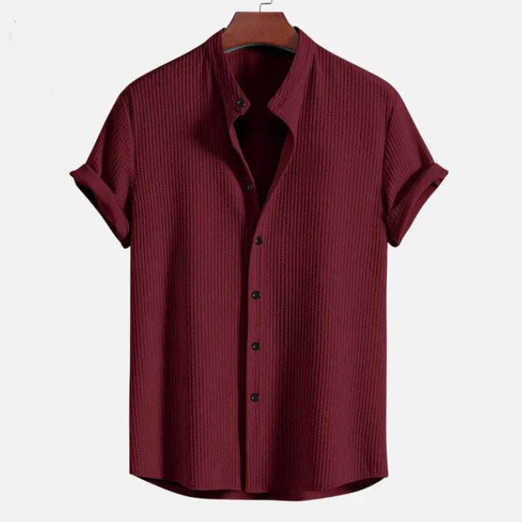 Men's loose fit short sleeve summer shirt in polyester, shown in multiple colour options