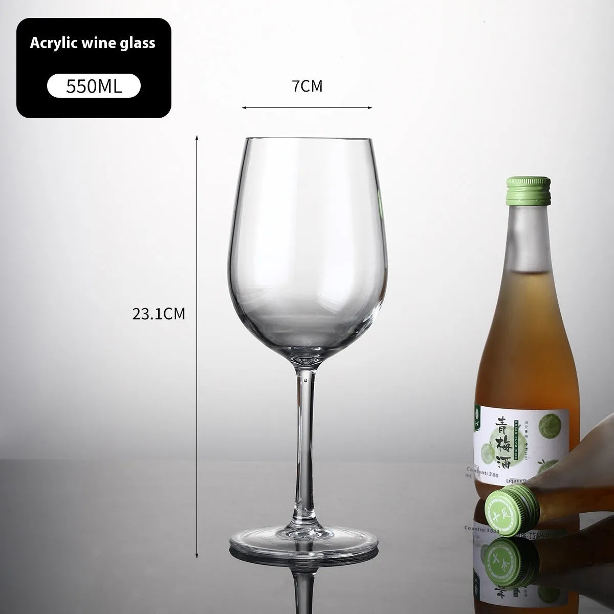 Clear acrylic wine bottle tumbler for party catering, available in 300ml and 550ml sizes.