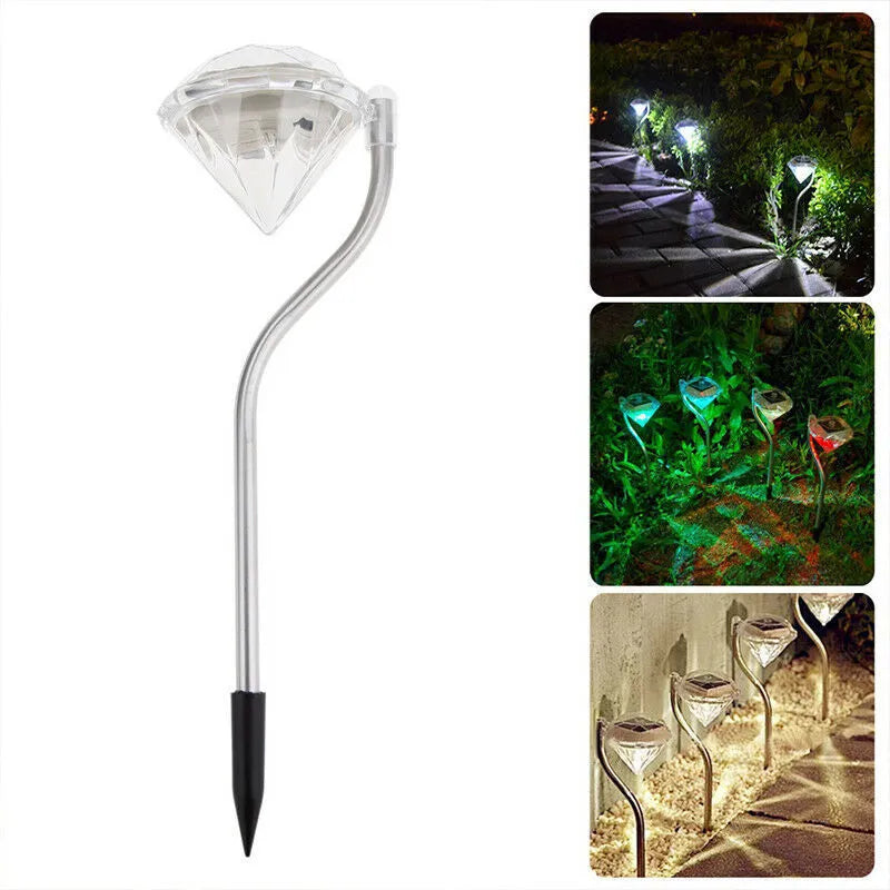 White diamond-shaped solar garden light with poly-silicon panel for automatic outdoor illumination