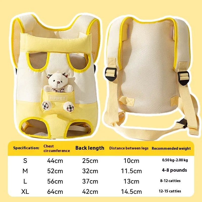 Soft canvas pet chest carrier bag with animal pattern in multiple colour and size options.