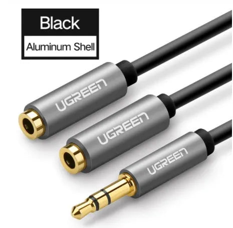 Short 20cm black 3.5mm headphone cable with gold-plated connectors for earphone models