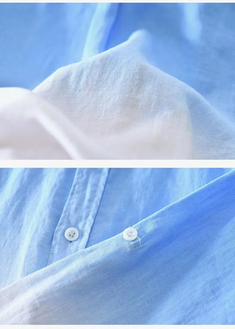 Casual loose fit top coat for teenagers in polyester hemp blend, shown in dark blue, light blue, and yellow.