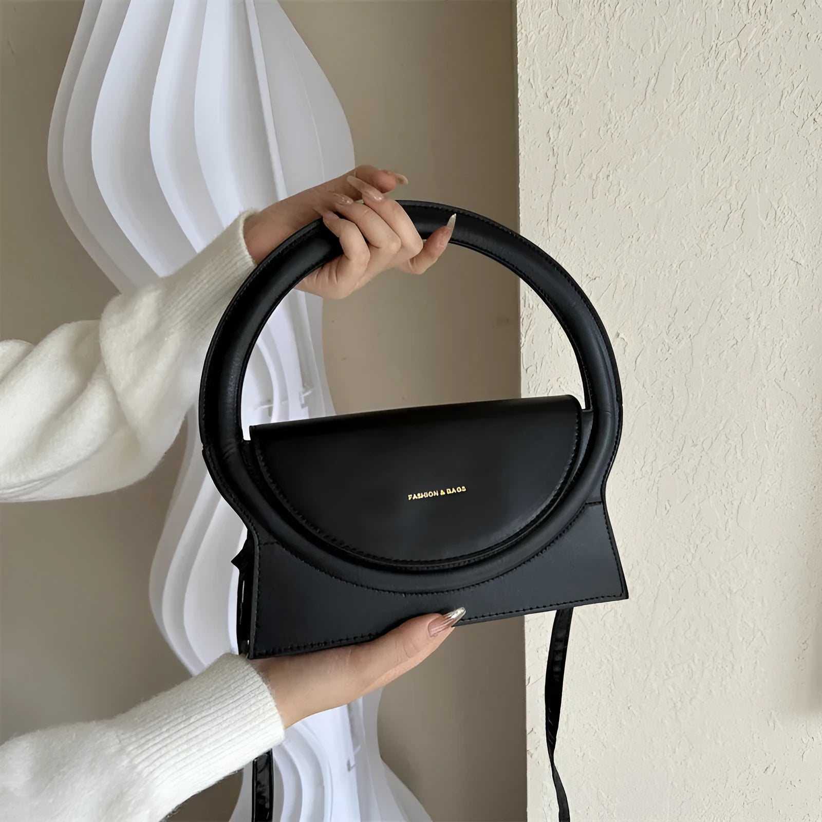 PU shoulder messenger bag in horizontal square shape with stitching detail