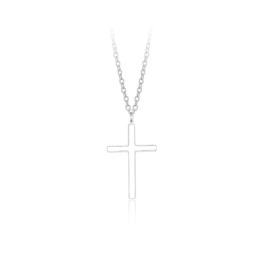 Sterling silver cross necklace on O-shaped chain with gold, platinum, or rose gold plating