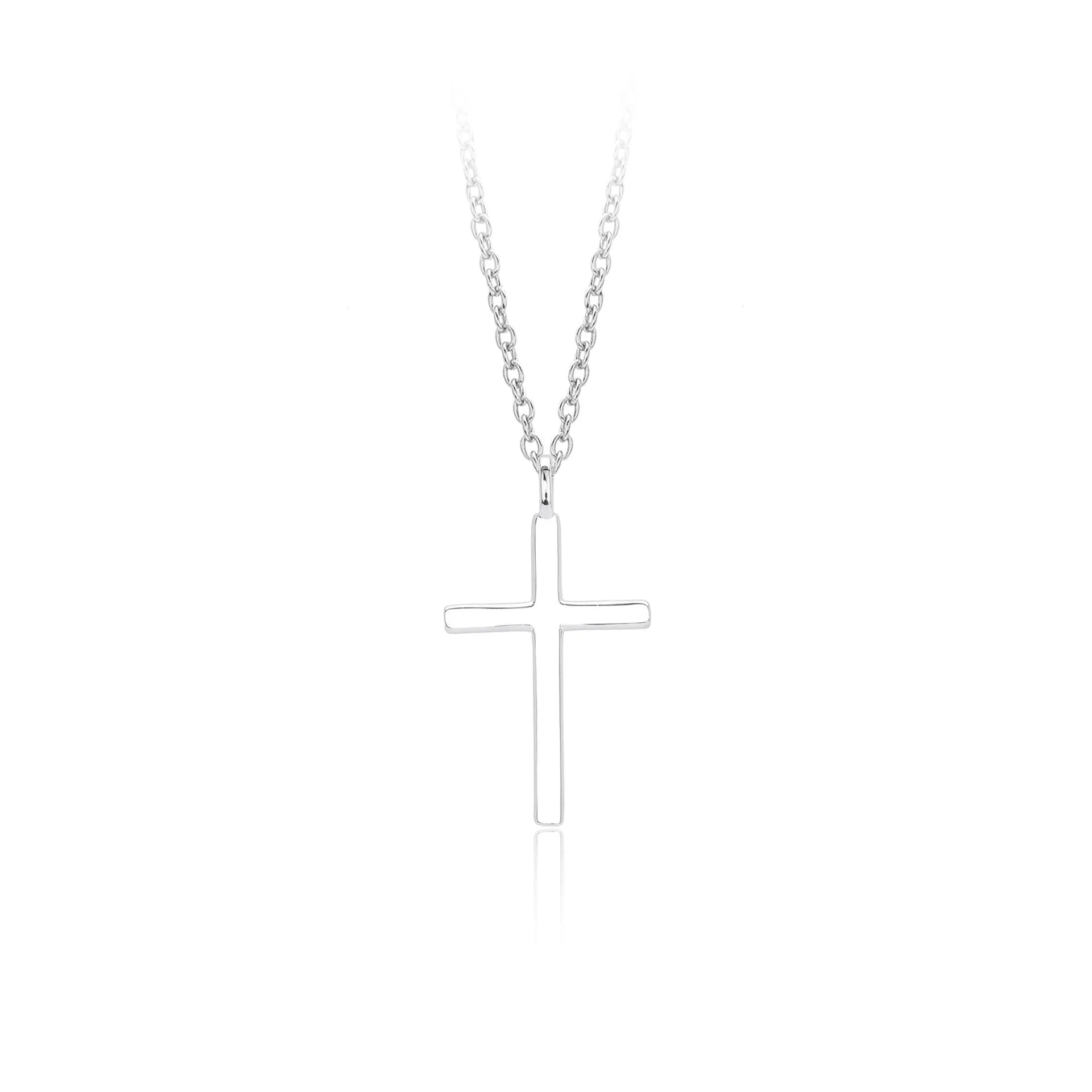 Sterling silver cross necklace on O-shaped chain with gold, platinum, or rose gold plating
