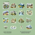 Architecture journal sticker set with six retro landmark designs including Paris Arc de Triomphe and London Big Ben