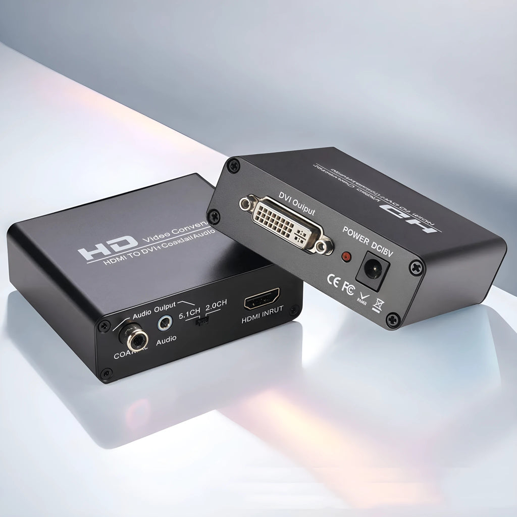 Black HDMI to DVI converter with coaxial 35 audio output and 1.5 metre cable for 1080p video conversion