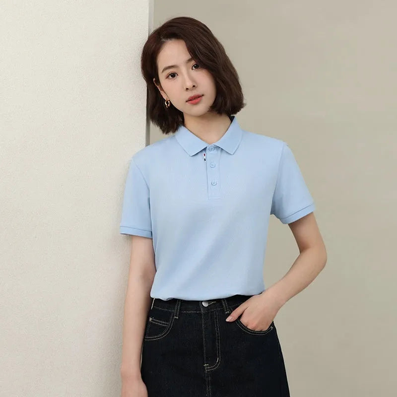 Cotton blend ice silk solid colour short sleeve polo shirt for catering work, nine colours available