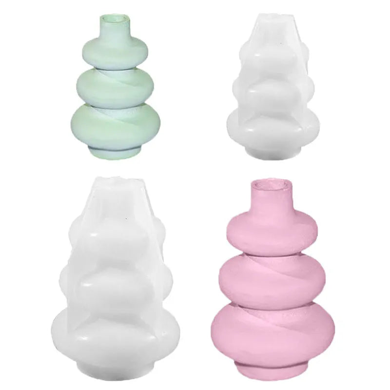 Silicone vase mould with three-layer circle design and irregular shape