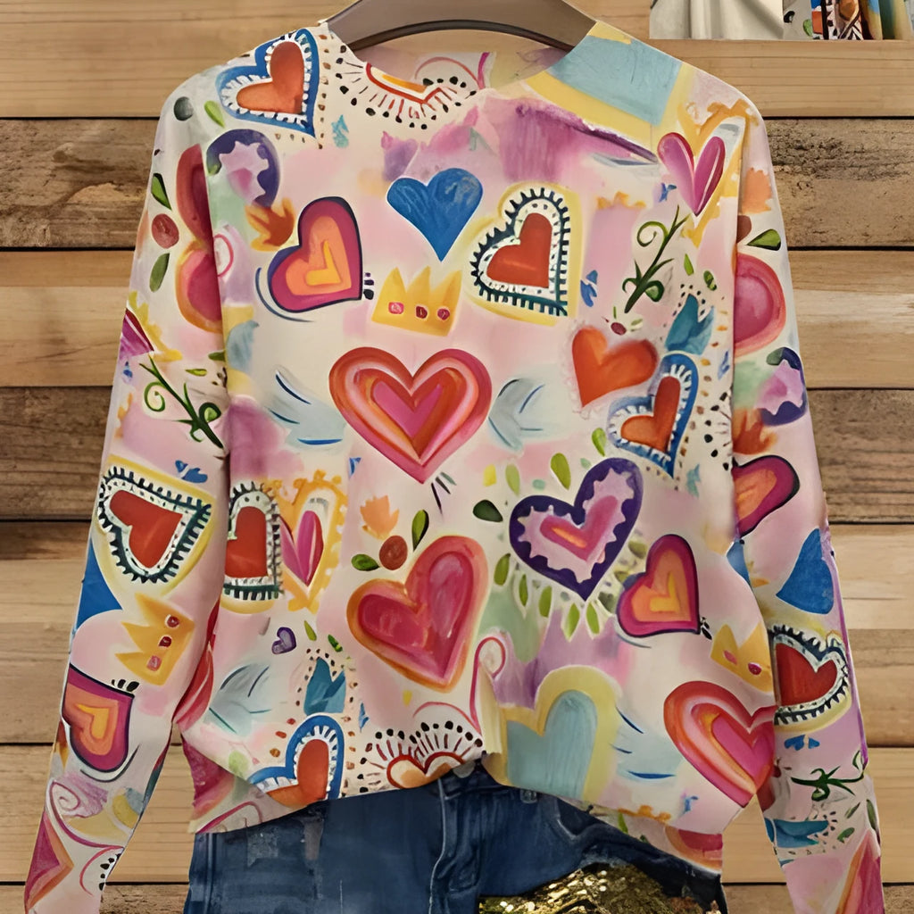 Loose fit digital printed polo shirt with a lapel collar on a hanger.