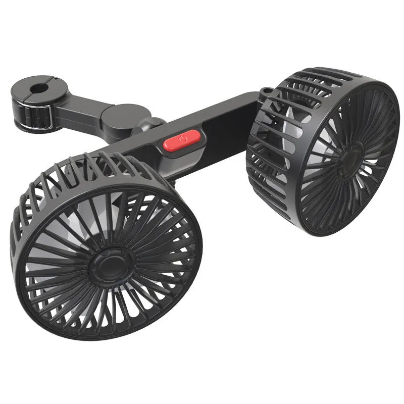 Black car USB rear pillow single head fan with adjustable direction for vehicle cooling