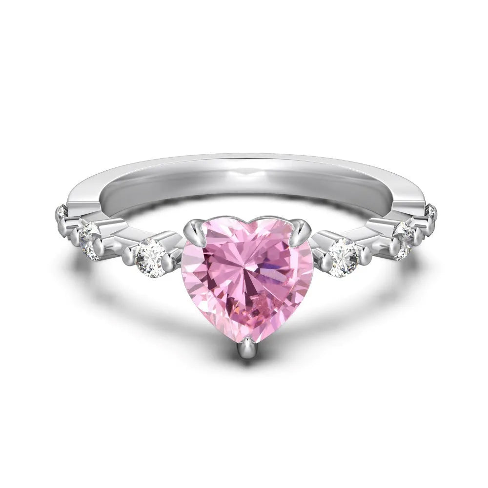S925 sterling silver heart shaped ring for women sweet style silver colour