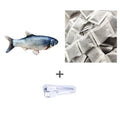 Multicolour 30cm long electronic jumping fish cat toy with USB cable.