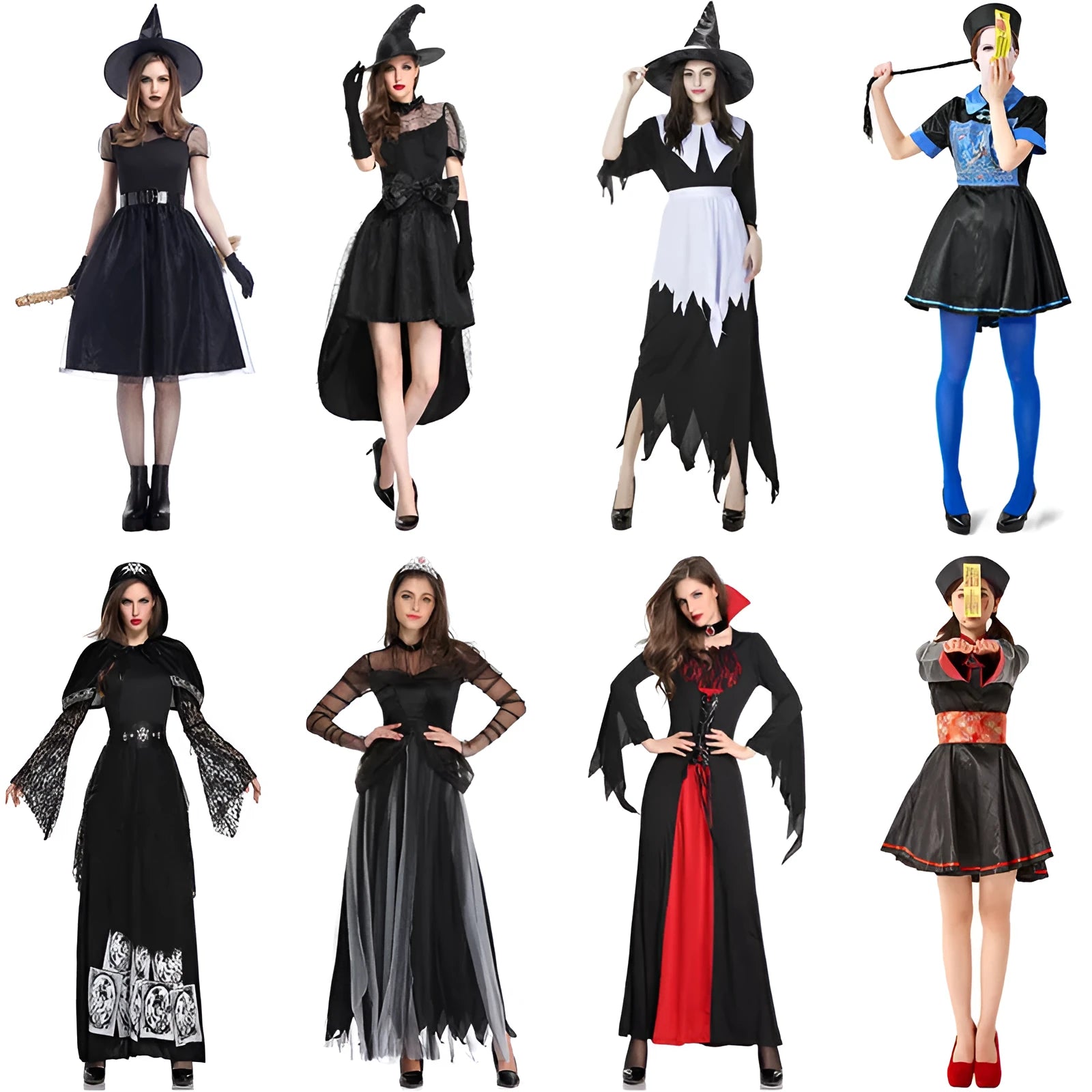 Halloween costume set for adult bride and groom couples including ghost bride and vampire bride options