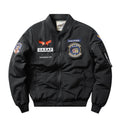 Men's slim-fit Harley motorcycle embroidered cotton-padded coat in blue with stand collar and patch pockets