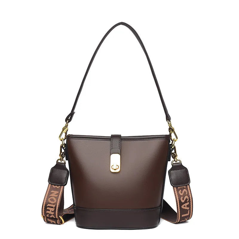 Korean-style black bucket shoulder bag with internal organisation compartments