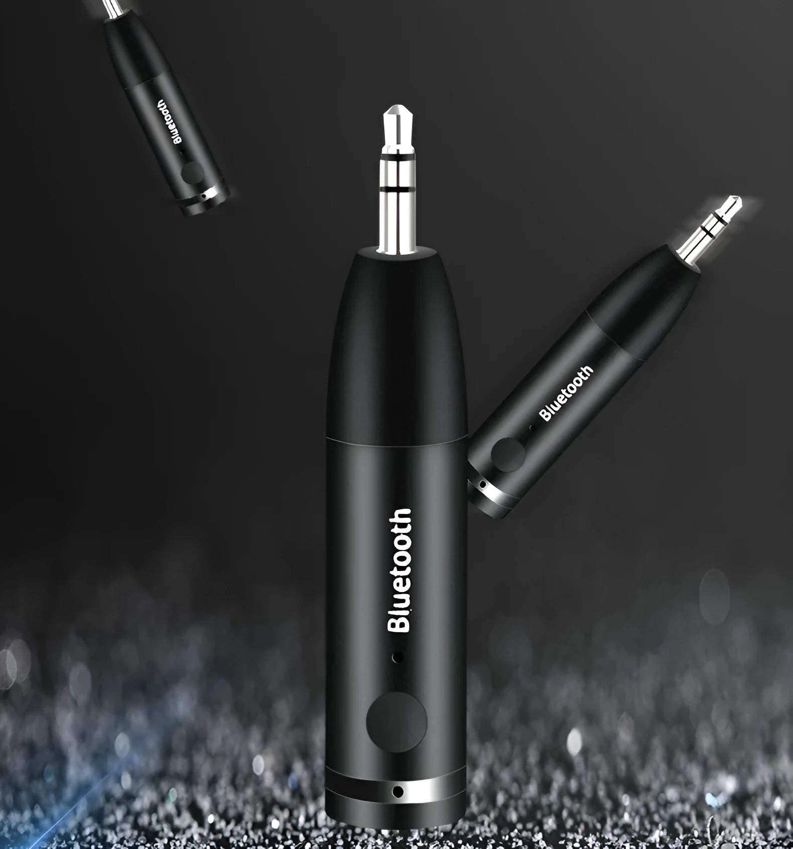 Black Bluetooth AUX audio receiver for car stereo with USB cable