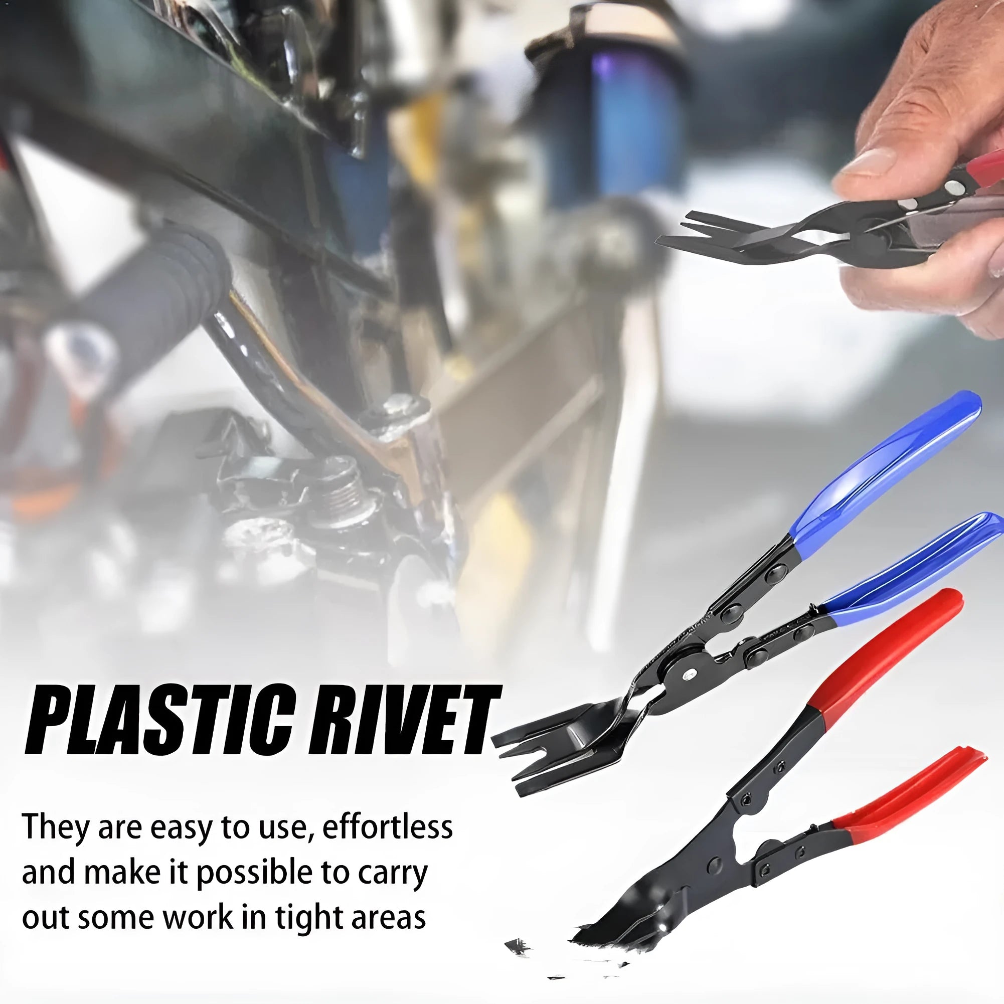 Blue handled car clamp removal pliers with 240mm steel construction for automotive interior repair