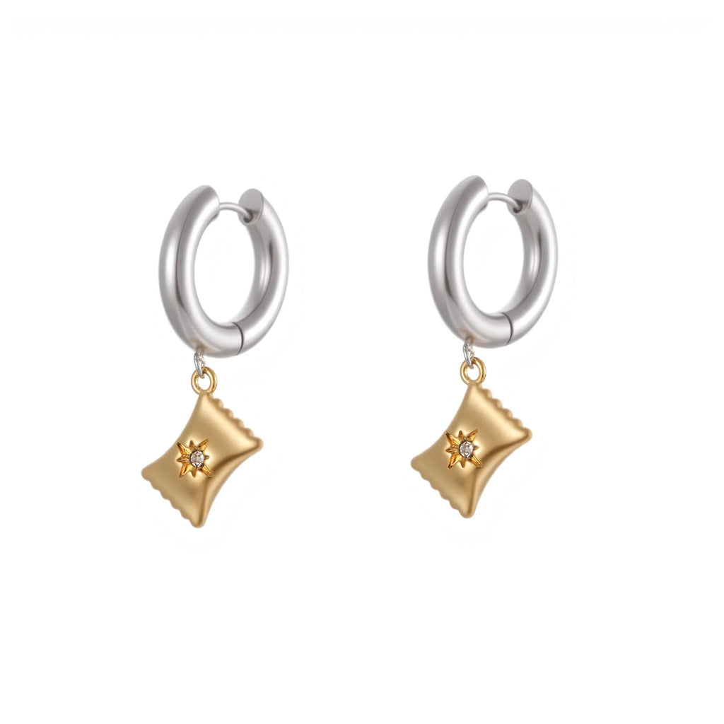 Christmas tree heart earrings stainless steel 18K gold electroplated geometric star design