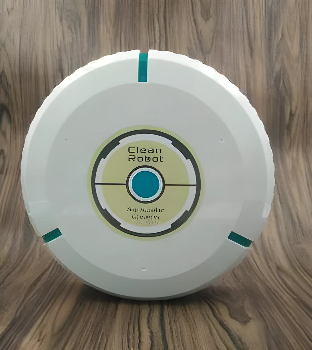 Black or white AC automatic floor sweeping robot on a wooden floor.