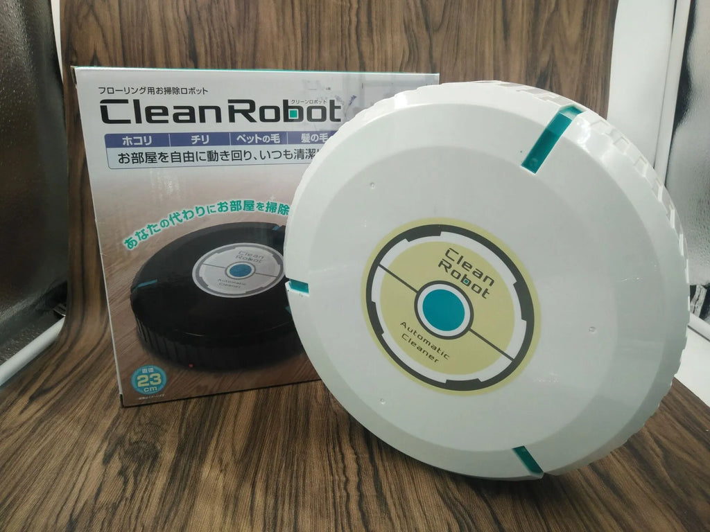 Black or white AC automatic floor sweeping robot on a wooden floor.