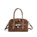 Frosted color-blocking genuine leather shoulder bag in brown with internal document pocket