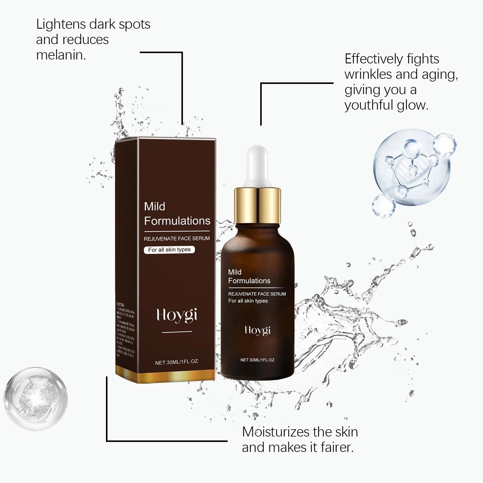 30ml facial skincare essence bottle with hyaluronic acid and arbutin, 2.8cm compact size