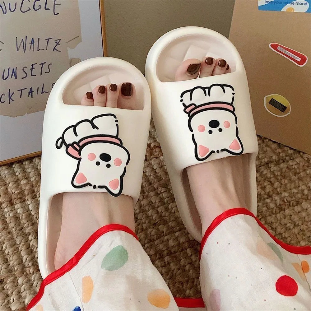 Fashion creative rhombus couple summer slippers thickened PVC flip flops home wear in cream white