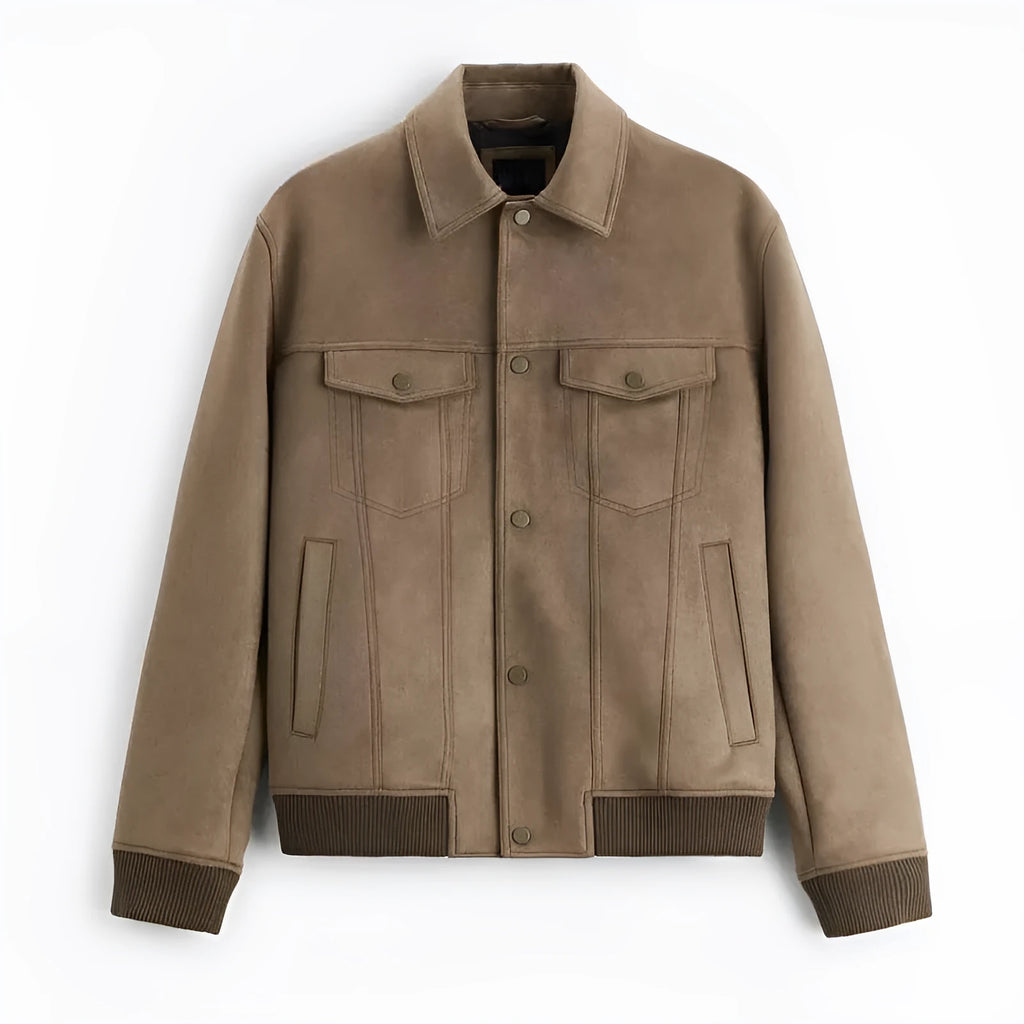 Stretch spandex suede velvet commuter jacket in mink colour with British styling and long sleeves