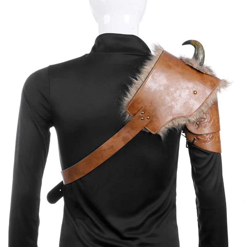 Men's black faux leather Viking armour shoulder piece for Halloween cosplay costume