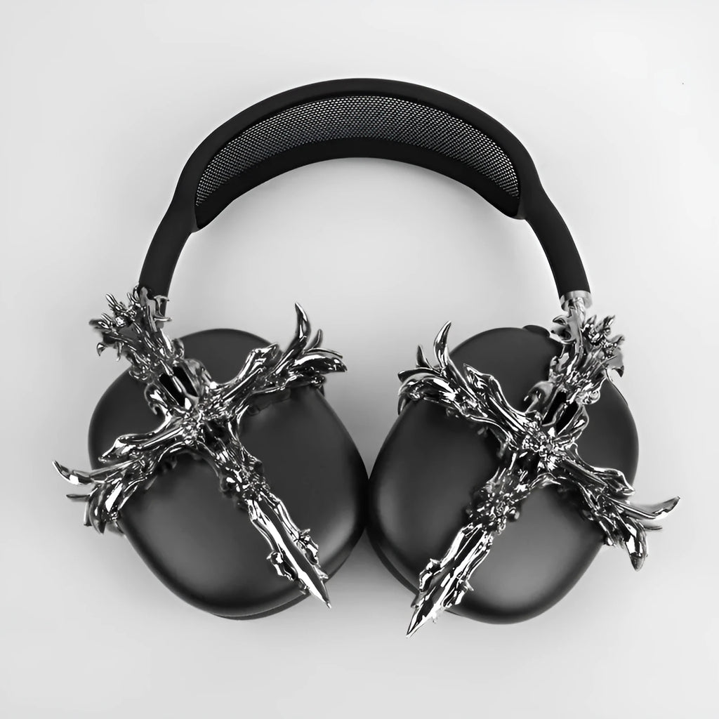 Gothic cross design resin headphone cover for Apple AirPods Max in silver colour