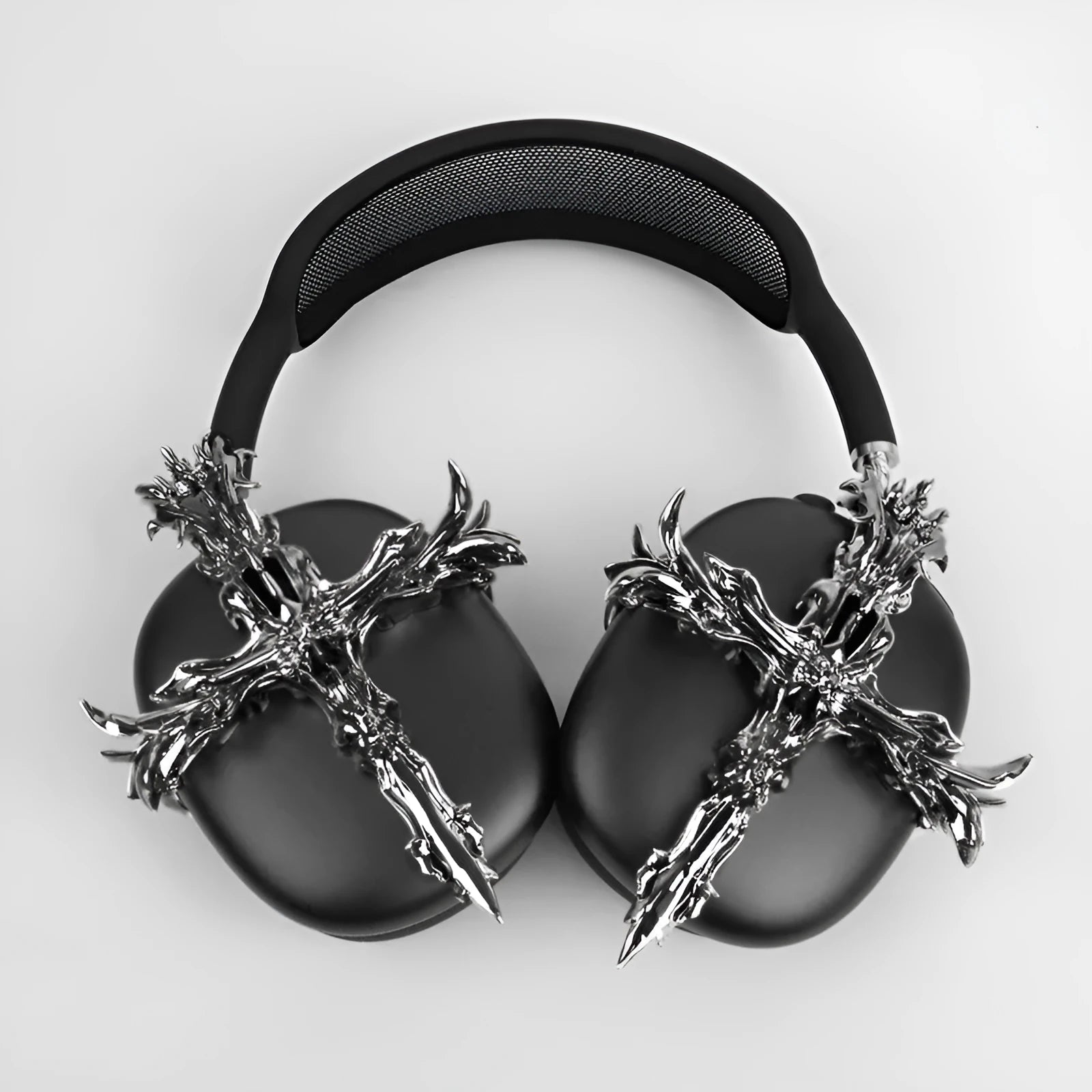 Gothic cross design resin headphone cover for Apple AirPods Max in silver colour