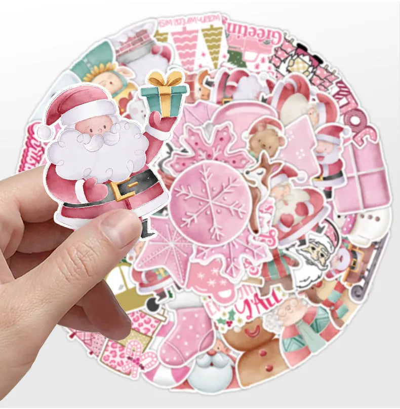 Pack of 50 cute Christmas waterproof stickers in various sizes from 4 to 8 cm.
