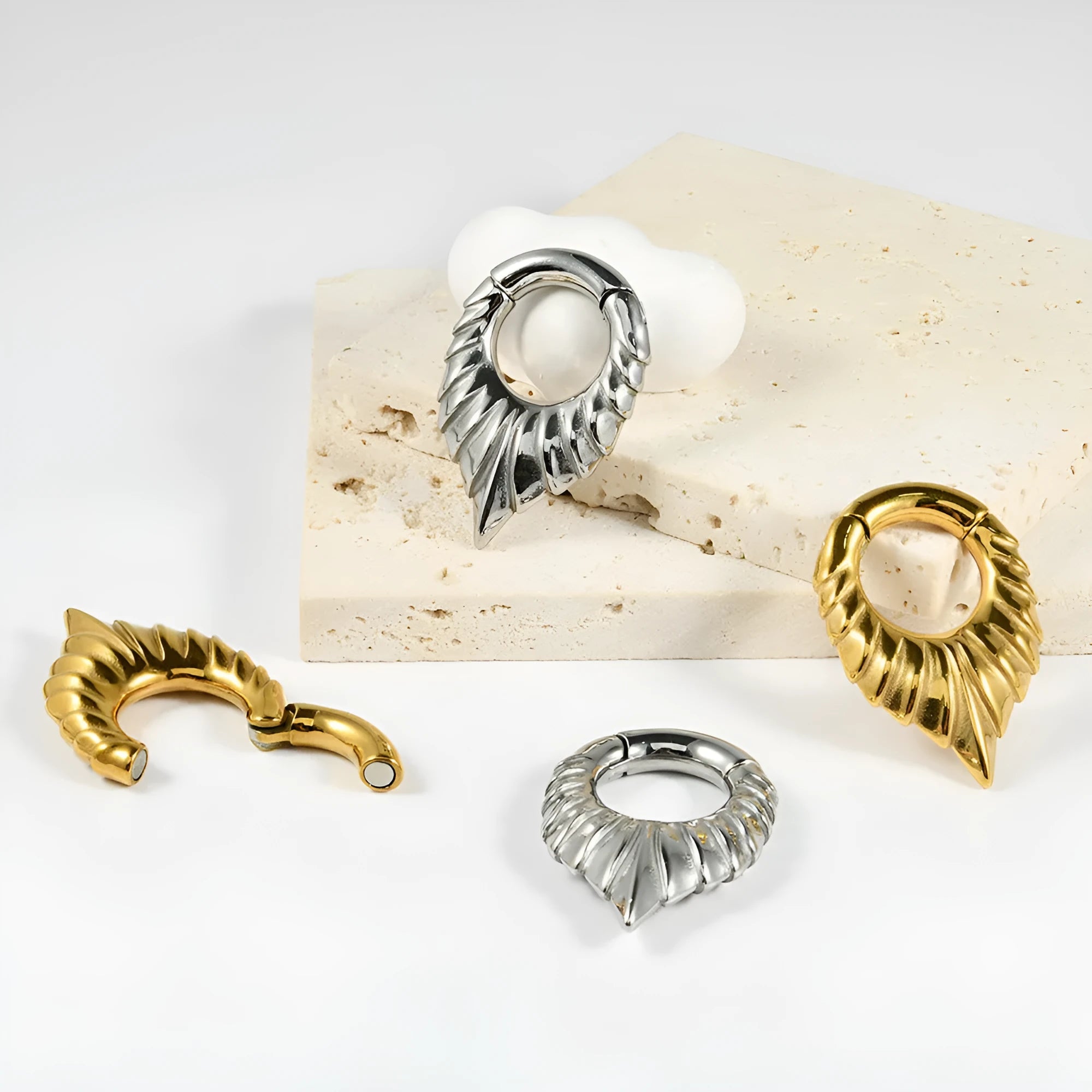 Stainless steel drop-shaped auricle ear extender with round hanging egg design and totem decoration