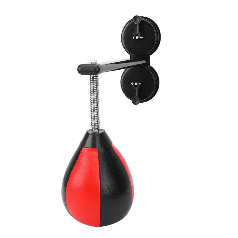 Pear-shaped tumbler vent inflatable boxing reaction ball with red and black head and pump