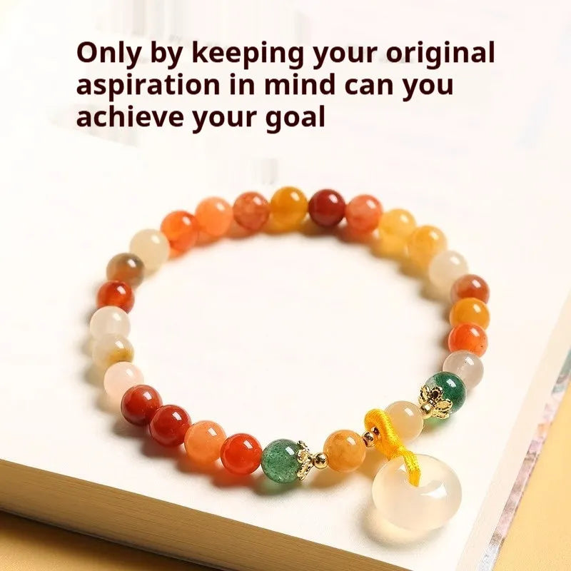 Handmade natural jinsi jade safety buckle bracelet with 6mm beads in Chinese traditional style