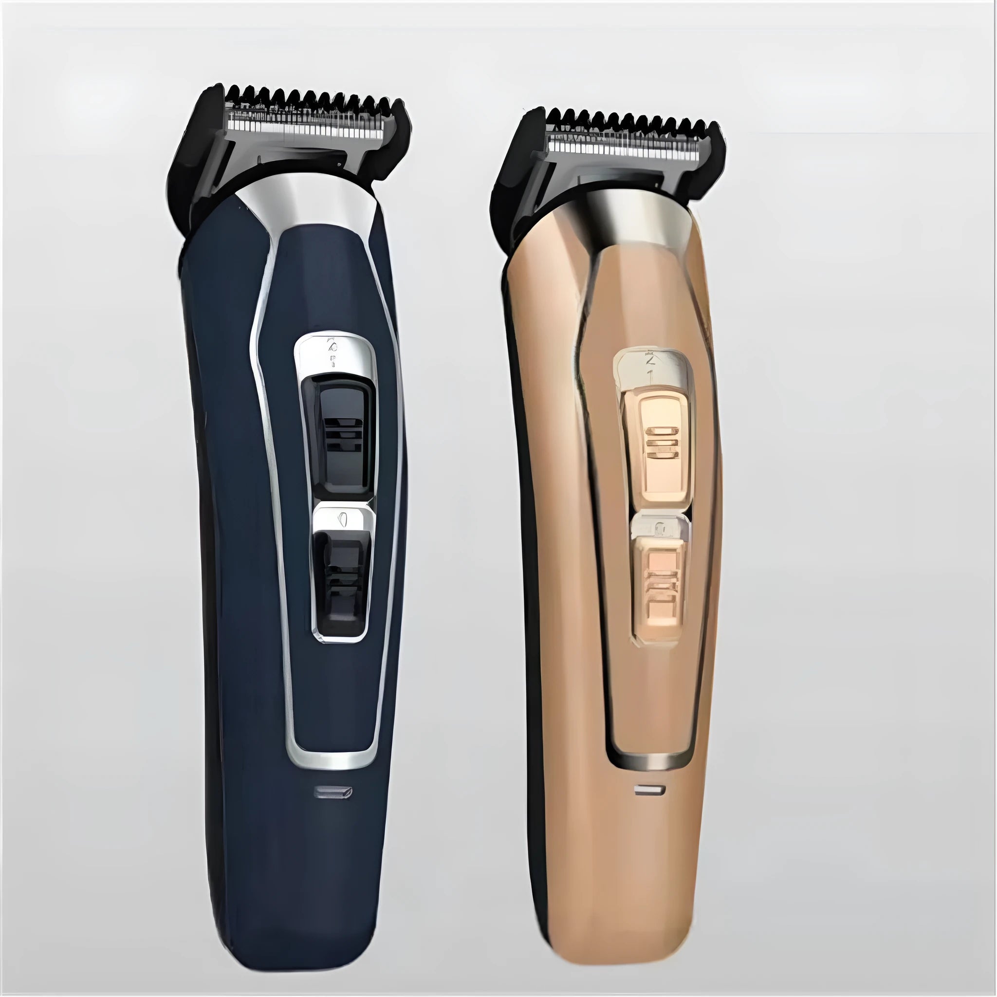 Dark blue and coffee coloured rechargeable electric hair clipper with European plug