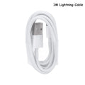 White 5V 2A USB wall charger and white USB to Lightning cable for iPhone and iPad.