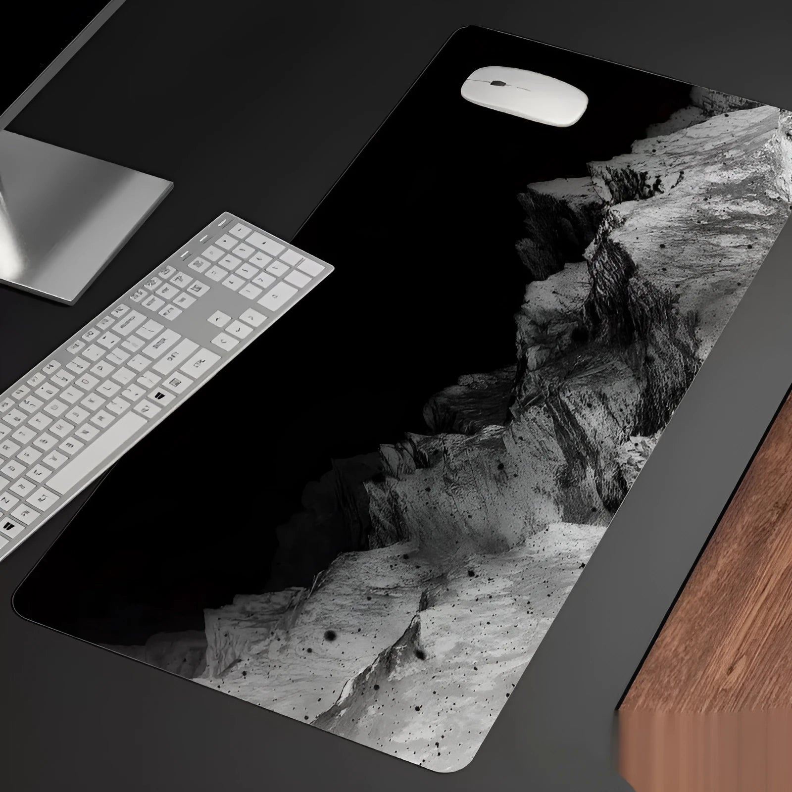Oversized gaming mouse pad with thermal transfer printed cold air design on natural rubber base