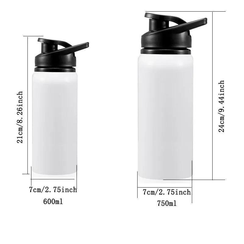White aluminum sports water bottle for cycling available in 600ml and 750ml capacities