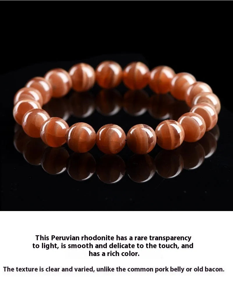 Natural Old Mine Rhodochrosite round beads bracelet with geometric Ruyi design elements