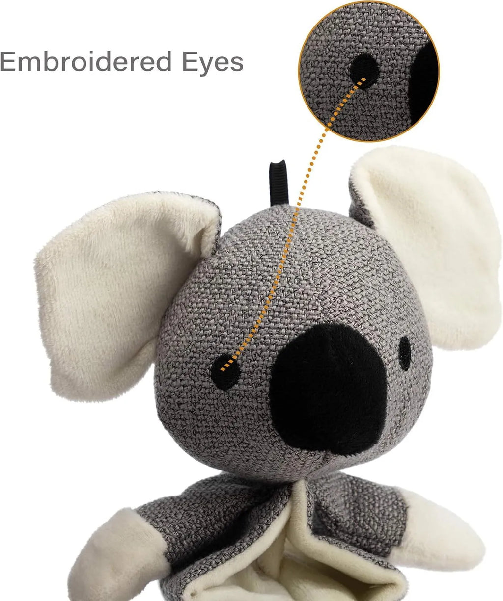 Grey koala stuffed dog toy measuring 30cm with crinkle paper inside.