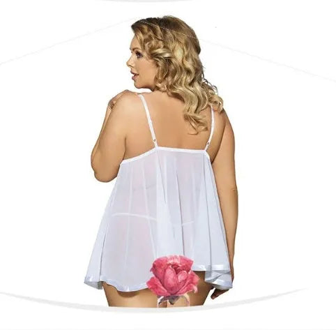 Women's purple lace sleepdress with mesh detailing in plus-size lingerie