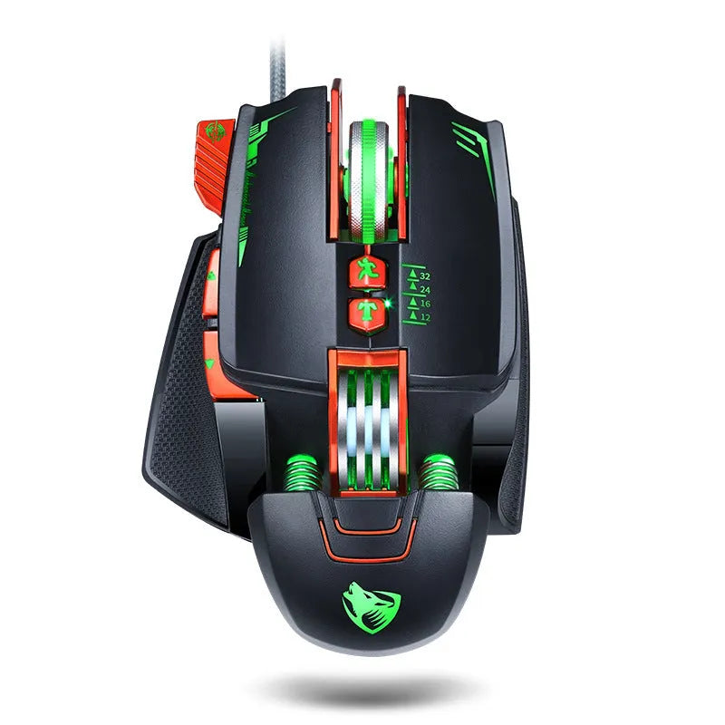 Thunder Wolf V9 wired gaming mouse showing ergonomic shape and six programmable buttons