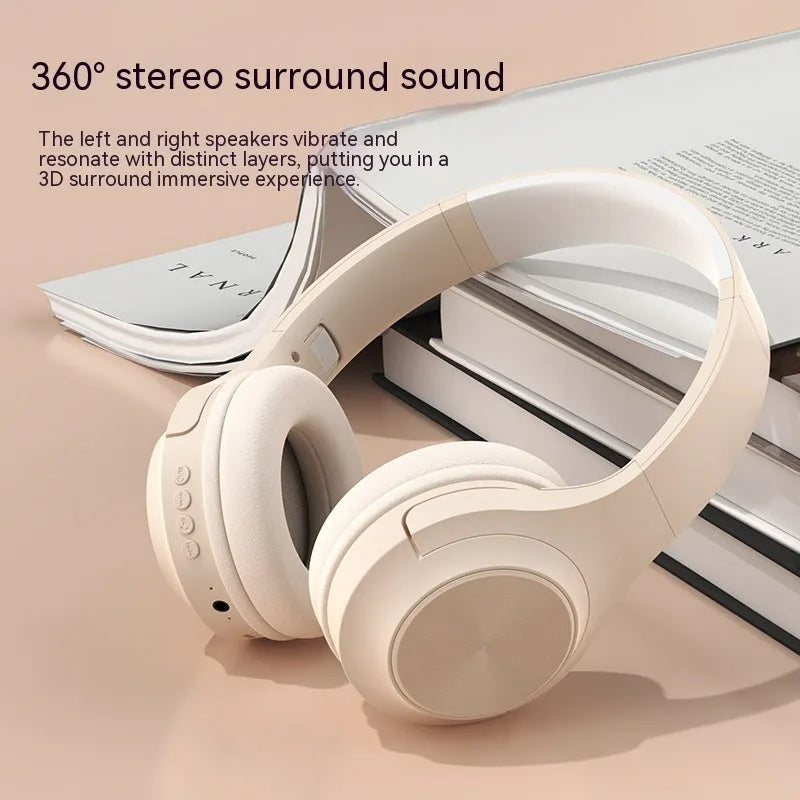 Wireless Bluetooth over-ear headset in ivory white colour with creative design and charging case