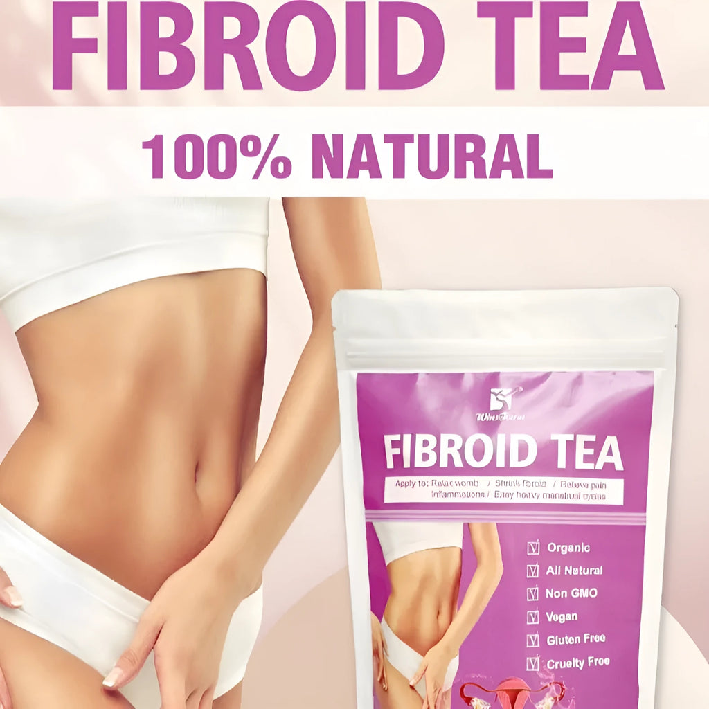 Pack of herbal fibroid tea bags with C83 Winstown packaging for cold extract brewing.